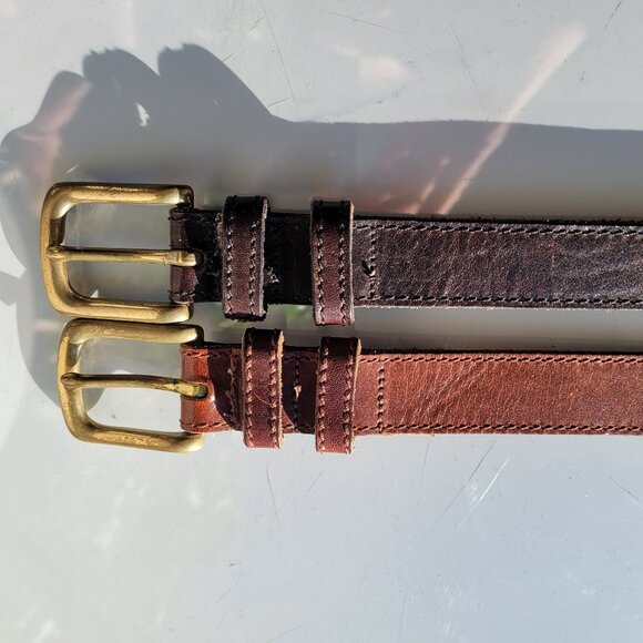 2-Pack Women's Leather Belts with Solid Brass Buckle Size S - Picture 4 of 12